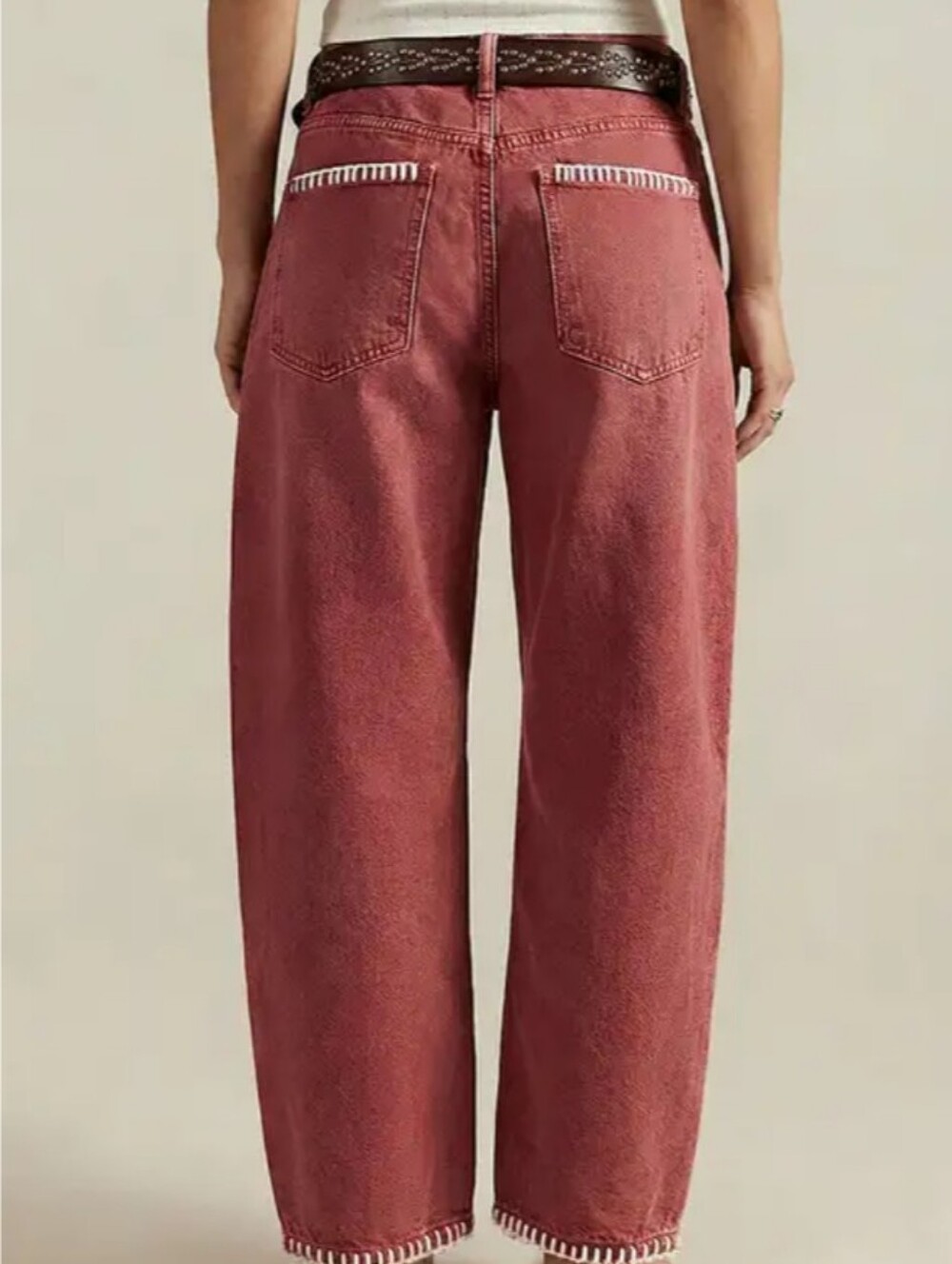 Flamingals Contrast Stitch Mid Rise Barrel Leg Pants NWT Large - Picture 2 of 10